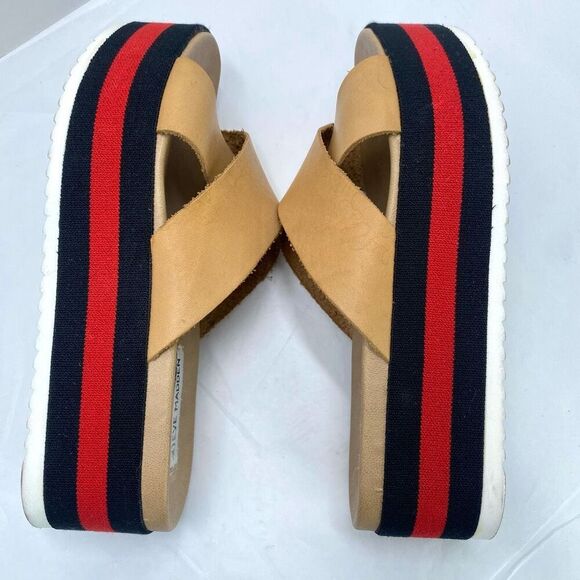 Steve Madden Asher Platform Sandals 8 Tan Brown Red Slide On Strappy Y2K Style - Picture 9 of 11